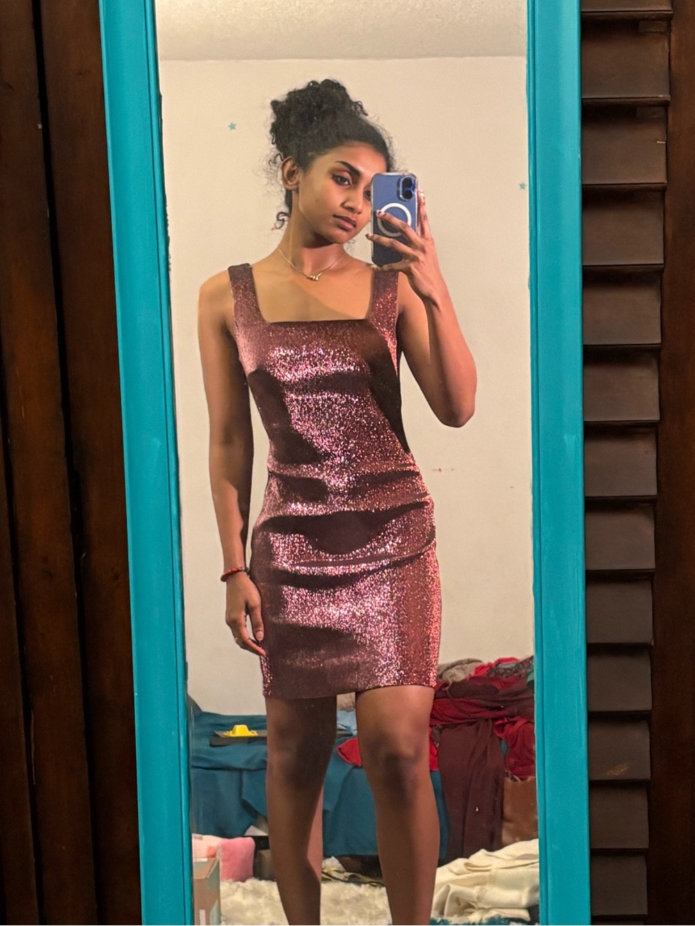 H&M Pink Sequin Square-Neck Mini Dress